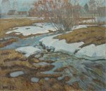 Весенний ручей за деревней - 1982, 60х70, холст, масло, цена договорная.